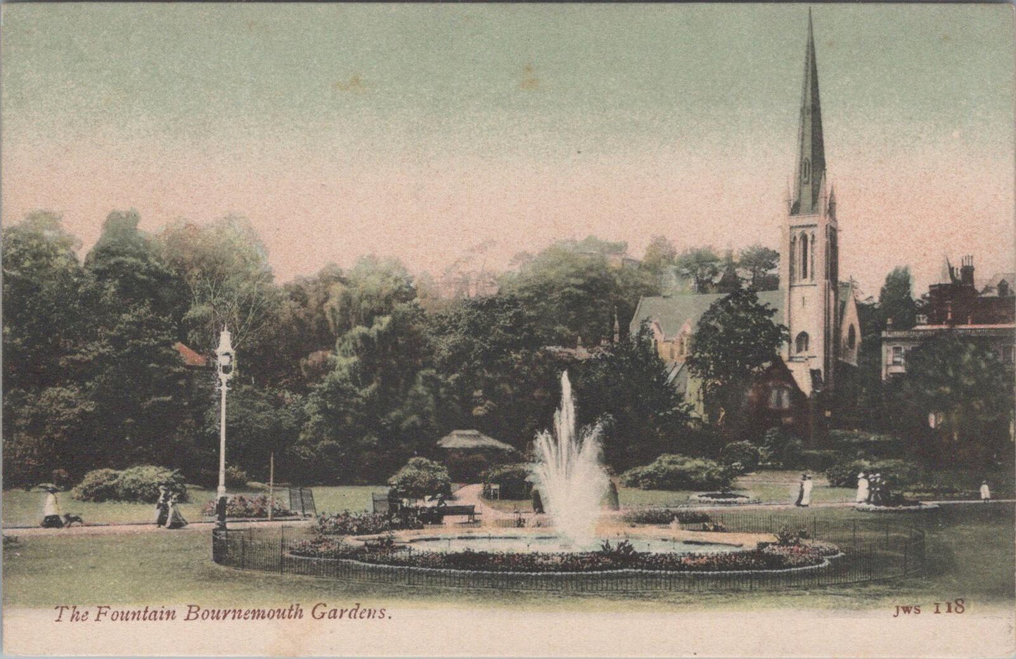 Hampshire Postcard: Bournemouth Gardens, The Fountain & St Peter's 1905 XT2479