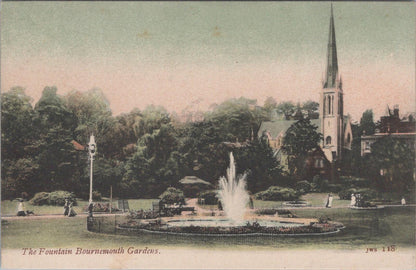 Hampshire Postcard: Bournemouth Gardens, The Fountain & St Peter's 1905 XT2479