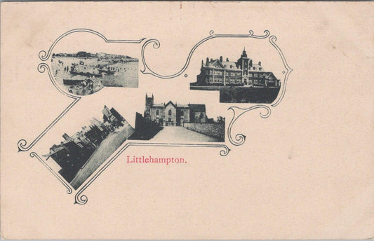 Sussex Postcard: Littlehampton Multi View Beach Church Harbour 1900s XT2484