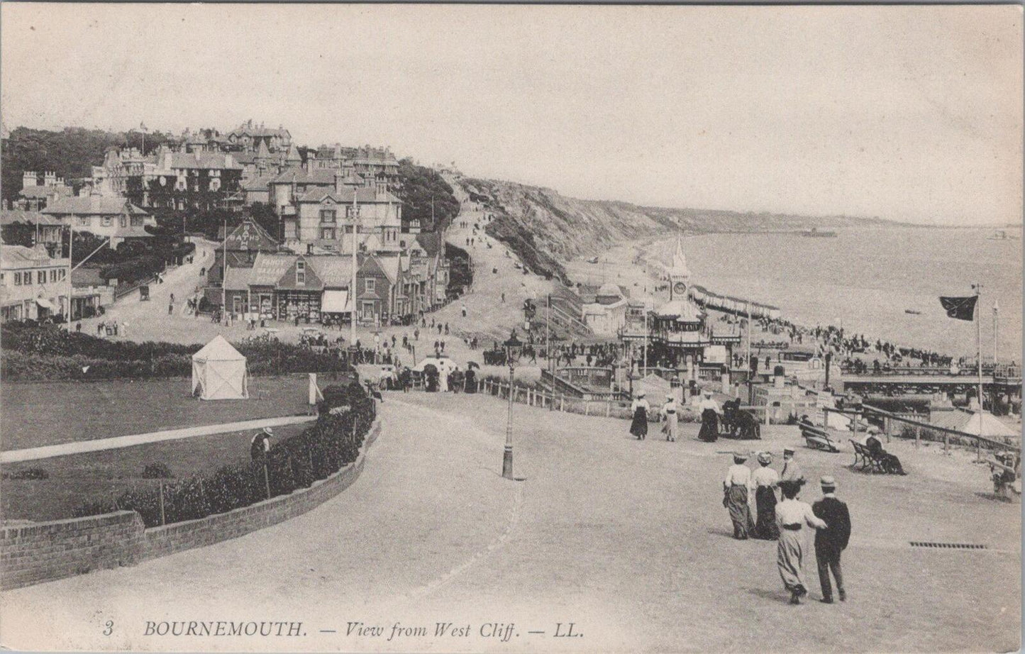 Dorset Postcard: Bournemouth View from West Cliff, LL No 3, Printed XT2494