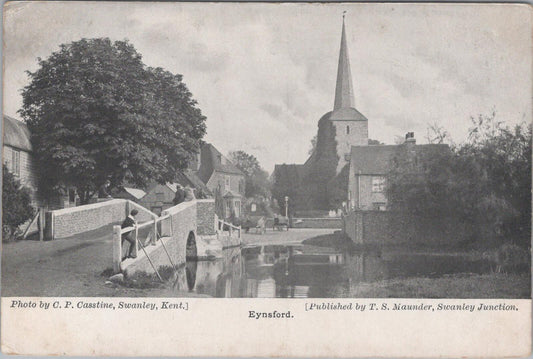 Kent Postcard: Eynsford The Bridge and Church 1904 Maunder Casstine  XT2495