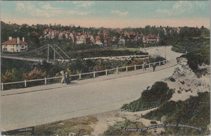 Dorset Postcard: Bournemouth Over Cliff Drive Suspension Bridge 1900s XT2503