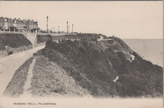 Kent Postcard: Folkestone Madeira Walk, The Leas Seafront, 1910s, Printed XT2514