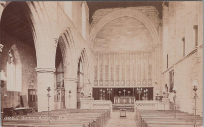 Yorkshire Postcard: Bolton Abbey Priory Church Interior Altar RPPC 1910s XT2516