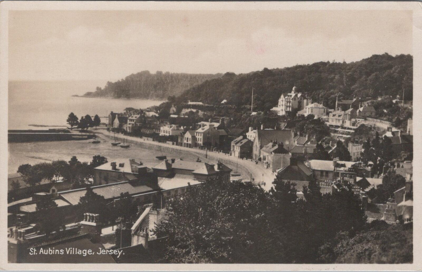Jersey Postcard: St. Aubins Village Harbour View, Inter-War Era, RPPC XT2520