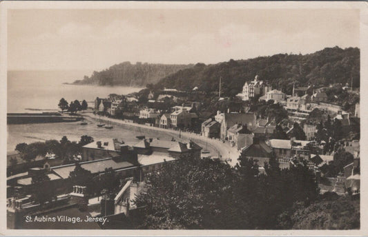 Jersey Postcard: St. Aubins Village Harbour View, Inter-War Era, RPPC XT2520