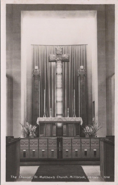 Jersey Postcard: St Matthew's Church Millbrook Glass Church Lalique RPPC XT2521
