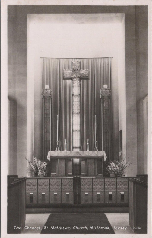 Jersey Postcard: St Matthew's Church Millbrook Glass Church Lalique RPPC XT2521