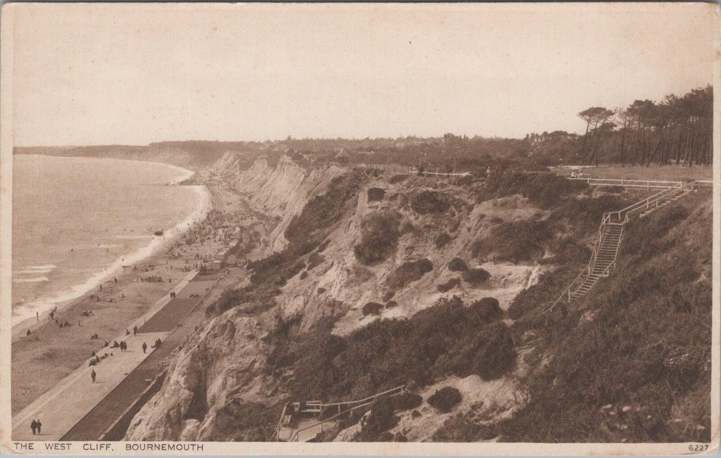Dorset Postcard: Bournemouth The West Cliff Promenade Beach 1920s XT2934