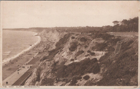 Dorset Postcard: Bournemouth The West Cliff Promenade Beach 1920s XT2934