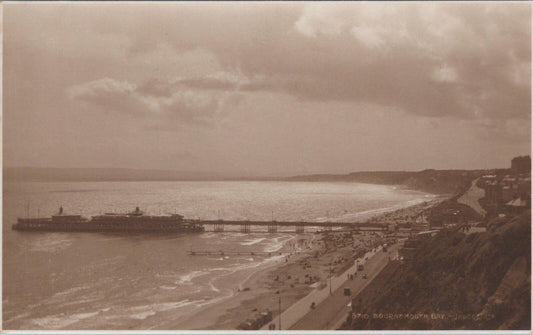 Dorset Postcard: Bournemouth Bay Pier and Promenade 1930s  XT2935