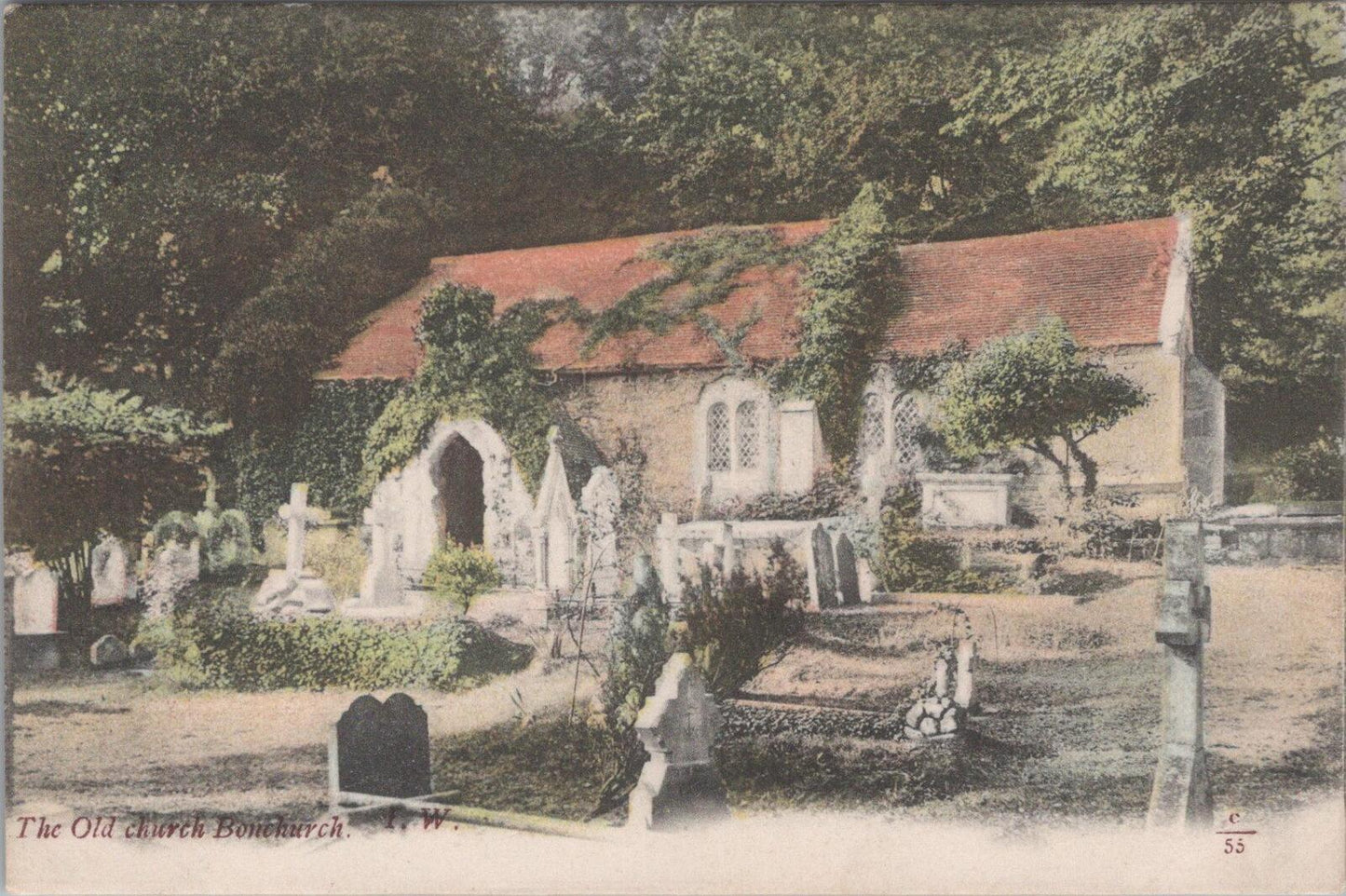 Isle of Wight Postcard: Bonchurch Old Church Graveyard 1910s Tinted Litho XT2942
