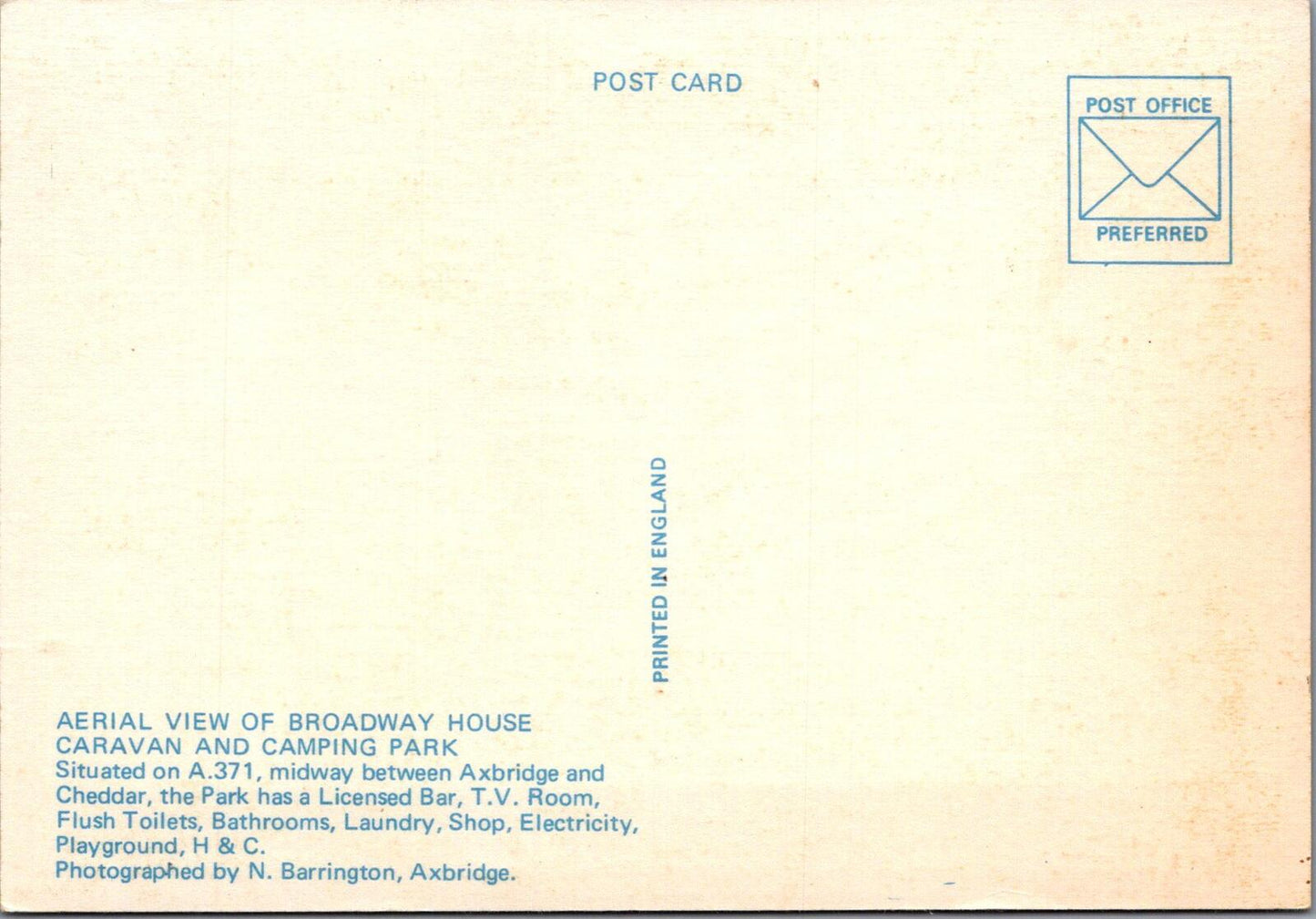 Somerset Postcard:Broadway House Caravan Camping Park Cheddar Aerial View XT3209