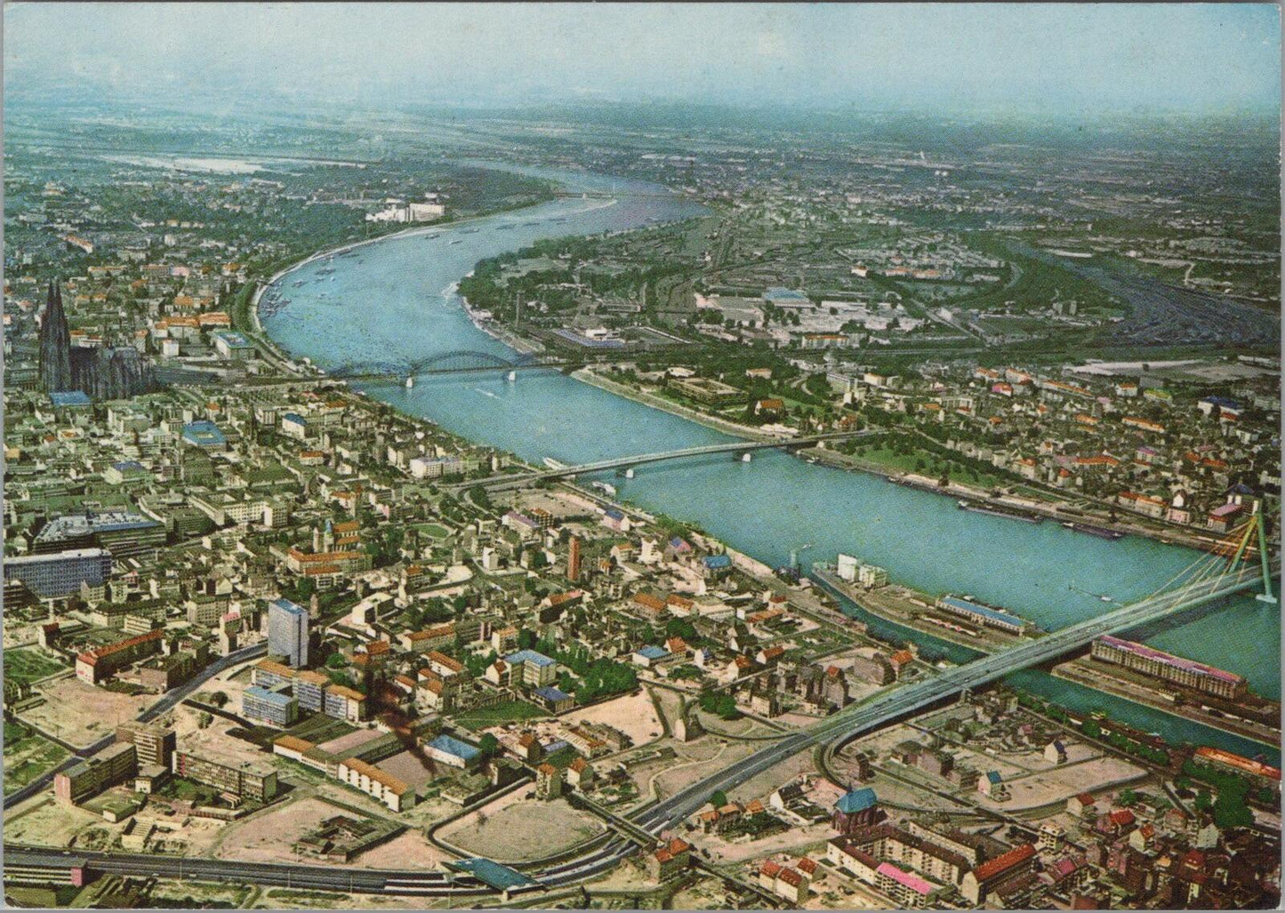 Germany Postcard: Cologne Köln Aerial View Severinsbrücke Bridges XT3210