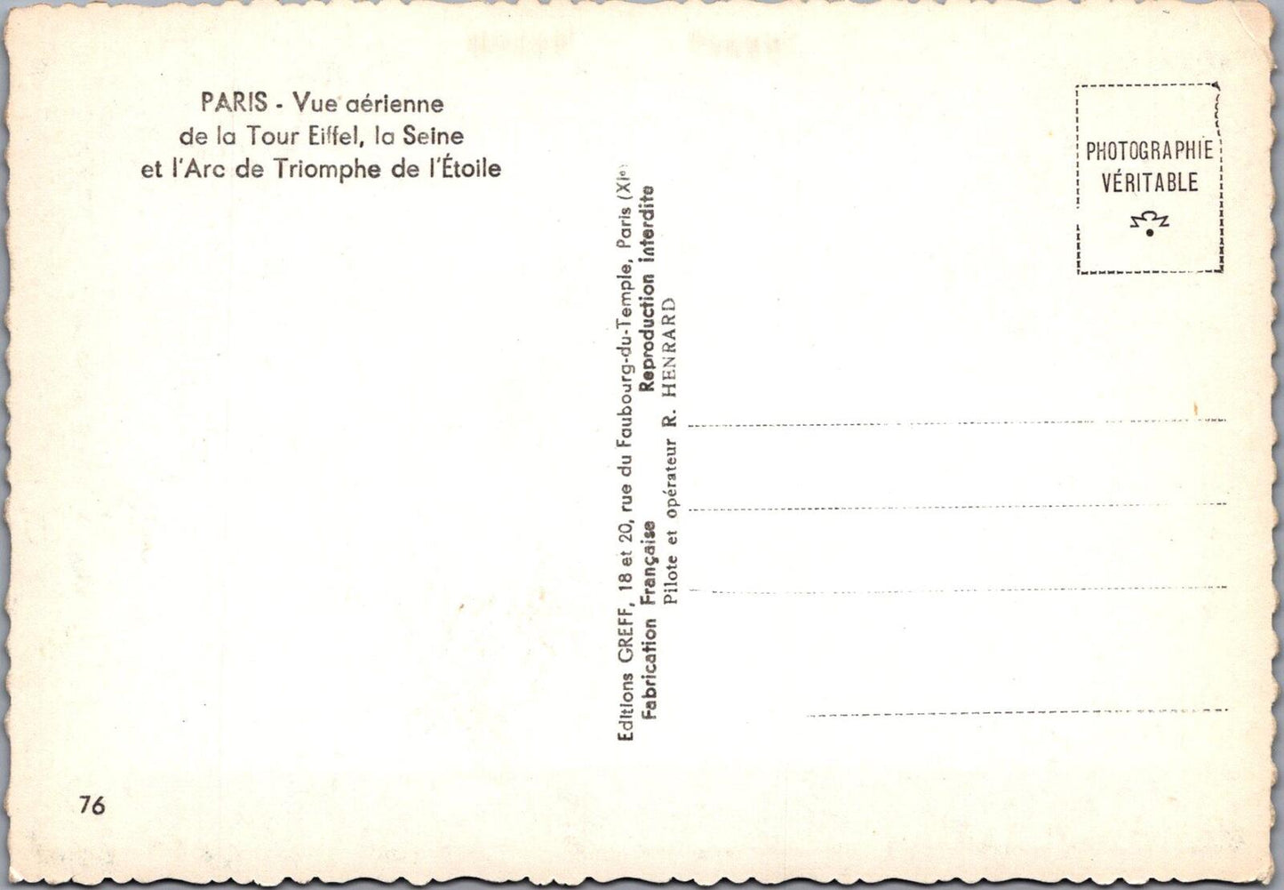 France Postcard: Paris Eiffel Tower Seine Arc De Triomphe Aerial View XT3216