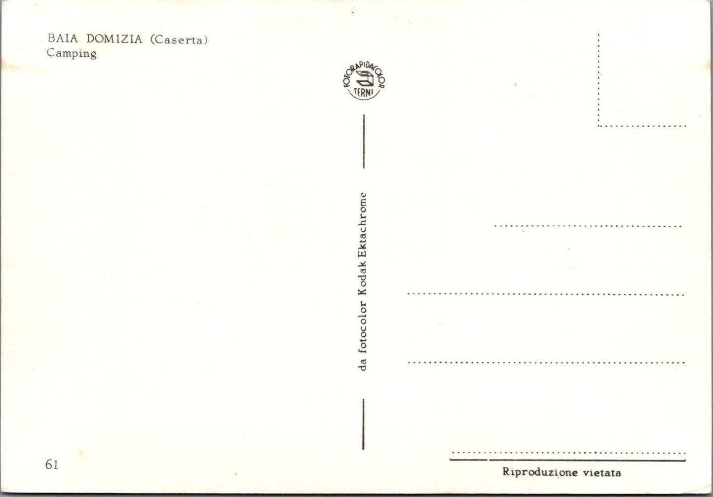 Italy Postcard: Baia Domizia Caserta Camping Holiday Resort 1970's XT3218
