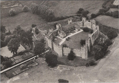 Suffolk Postcard: Framlingham Castle Aerial View Black And White RPPC XT3220