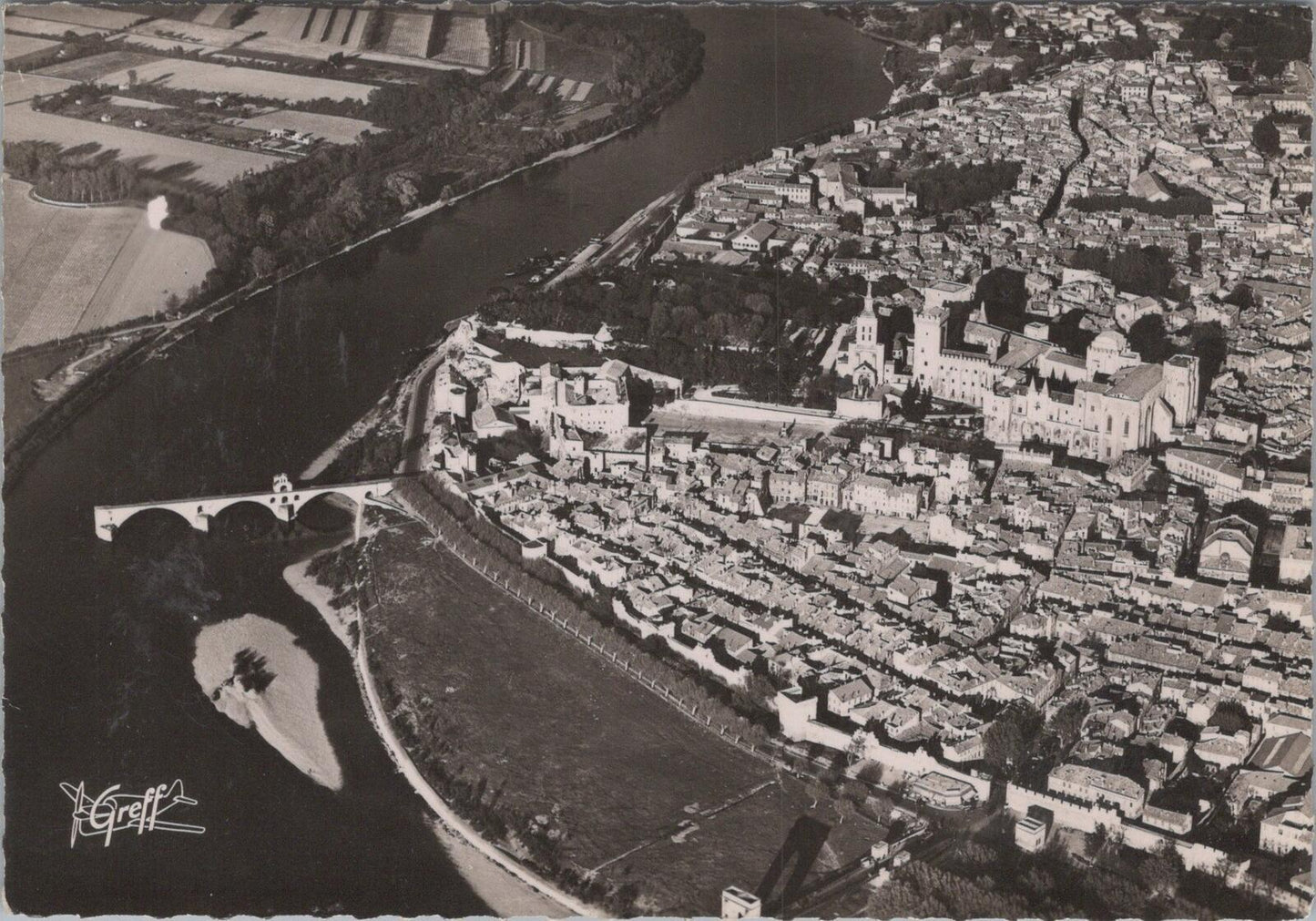 France Postcard: Avignon Palais des Papes Aerial View Rhone River RPPC  XT3222