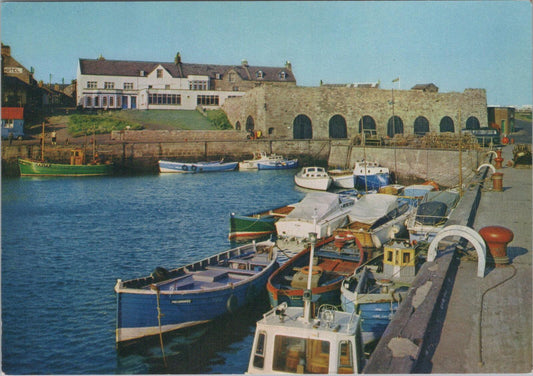 Northumberland Postcard: Seahouses Harbour Bamburgh Castle Hotel  XT3223