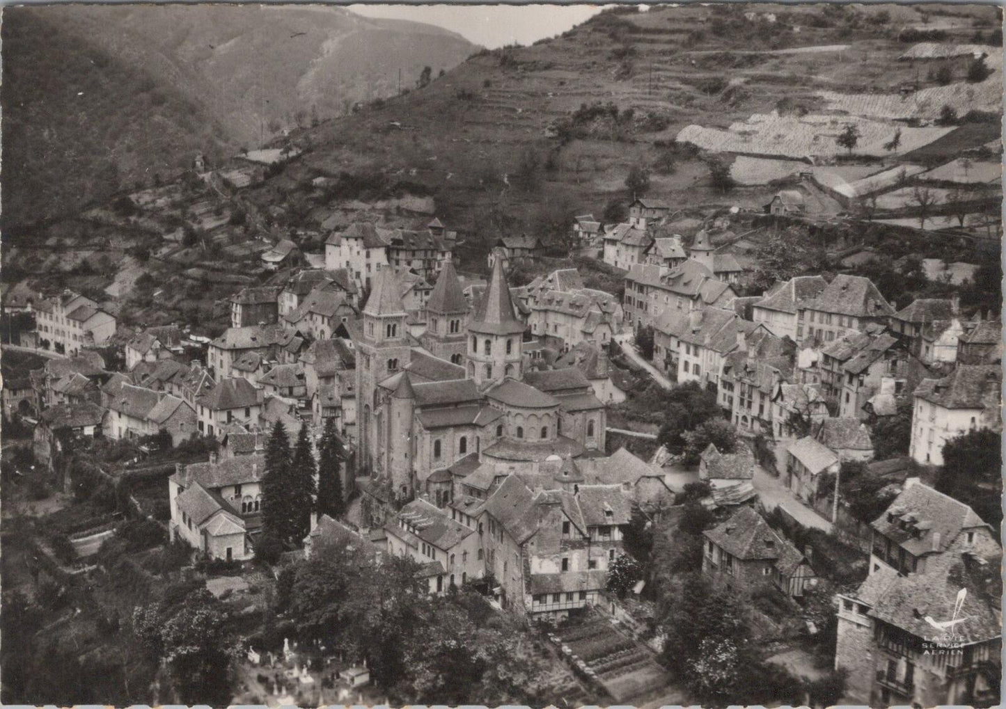 France Postcard: Conques Aveyron Vue Ensemble Aerial View 1950s Chrome XT3265