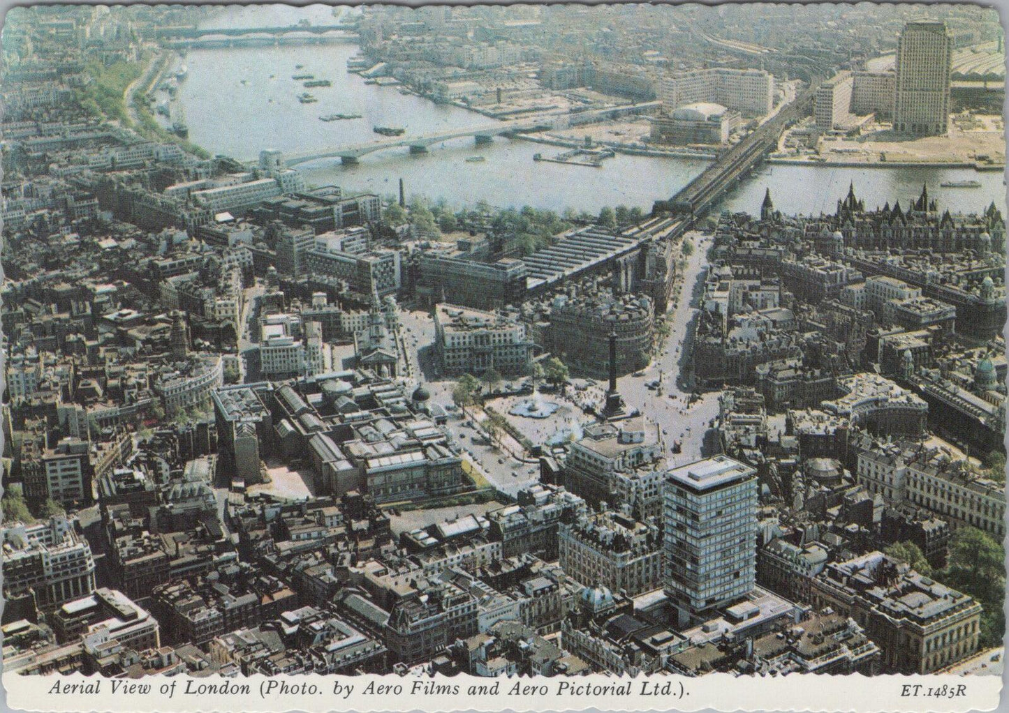 London Postcard: Trafalgar Square Nelson Column Aerial View 1960s Chrome XT3271