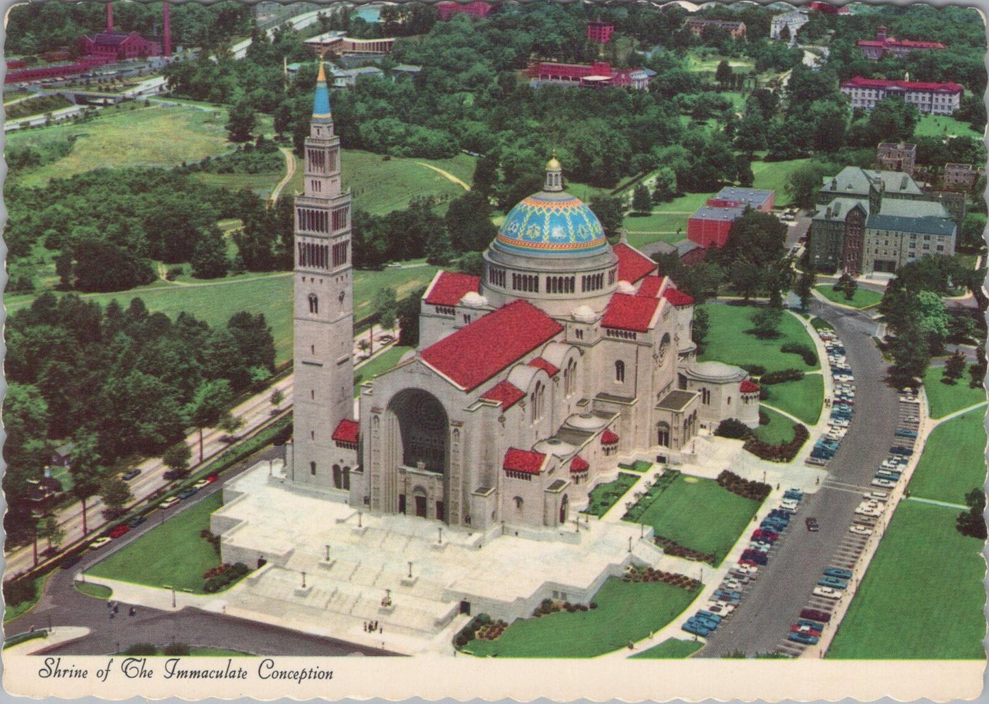 Washington DC Postcard: National Shrine Aerial View 1960s Chrome XT3277