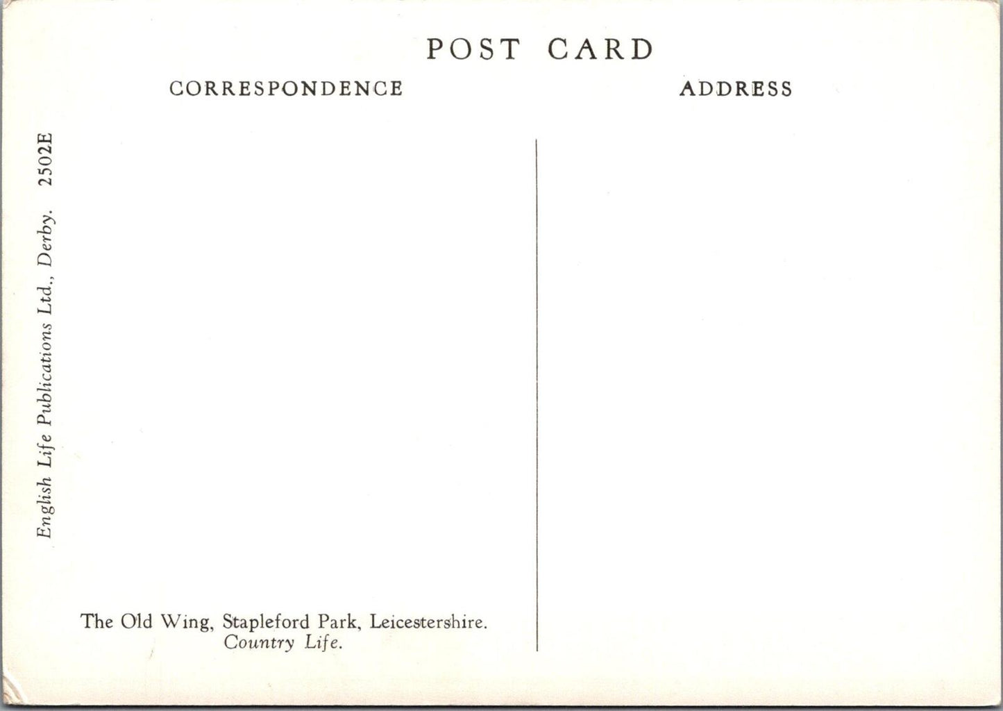 Leicestershire Postcard: Stapleford Park The Old Wing Country Life 1960s XT3280