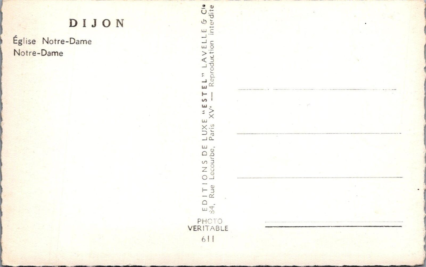 France Postcard: Dijon Eglise Notre Dame Church Architecture 1950s RPPC XT3096