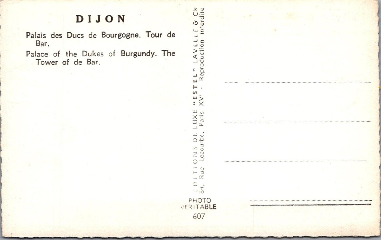 France Postcard: Dijon Palais Des Ducs Bourgogne Tour de Bar 1950s RPPC XT3098