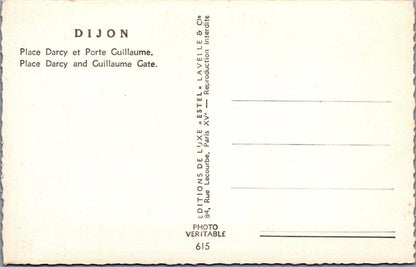 France Postcard: Dijon Place Darcy Porte Guillaume Statue Rude 1950s RPPC XT3099