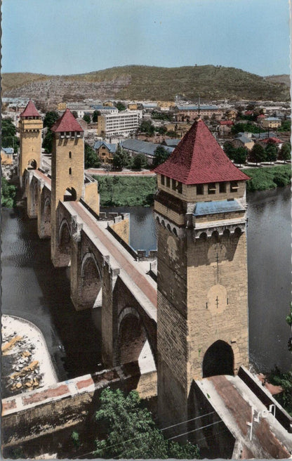 France Postcard: Cahors Pont Valentre Fortified Bridge Lot 1950s Chrome XT3108