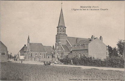 France Postcard: Merville l'Eglise du Sart et l'Ancienne Chapelle 1910s XT3118