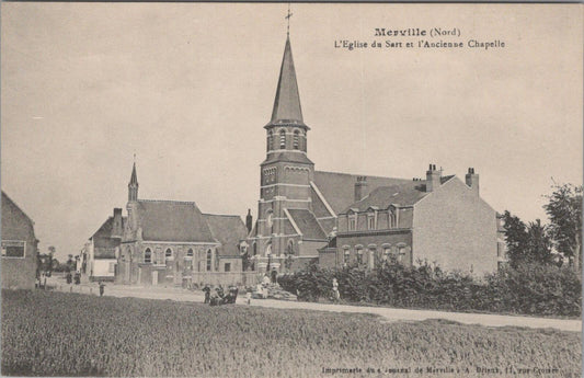 France Postcard: Merville l'Eglise du Sart et l'Ancienne Chapelle 1910s XT3118