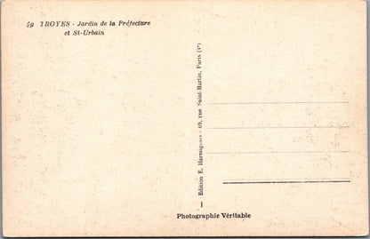 France Postcard: Troyes Jardin de la Prefecture Eglise Saint-Urbain 1950s XT3119