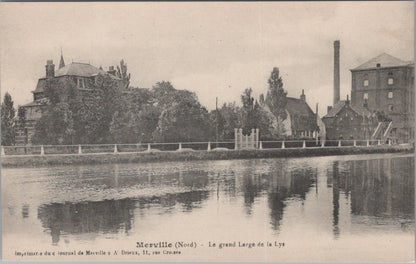 France Postcard: Merville Le Grand Large de la Lys River Canal 1910s XT3120