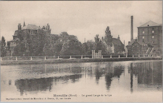 France Postcard: Merville Le Grand Large de la Lys River Canal 1910s XT3120