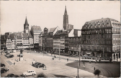 France Postcard: Strasbourg Place Kleber Tram Cathedral 1930s RPPC XT3123