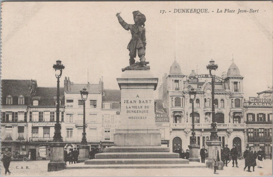 France Postcard: Dunkerque la Place Jean-Bart Statue Square Town Scene  XT3345