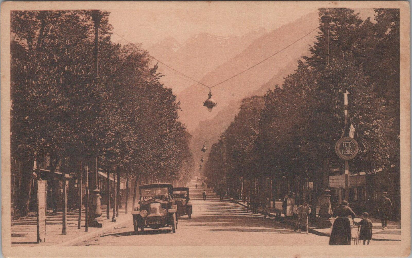 France Postcard: Luchon Les Allees dEtigny Mountain Town Avenue Cars XT3346