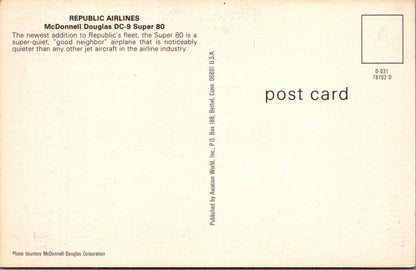 Aviation Postcard: Republic Airlines McDonnell Douglas DC-9 Super 80  XT3371