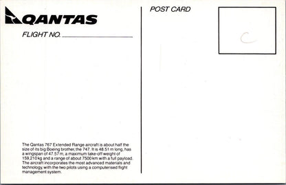Australia Postcard: Qantas Boeing 767 Extended Range Jet Plane In-Flight XT3376
