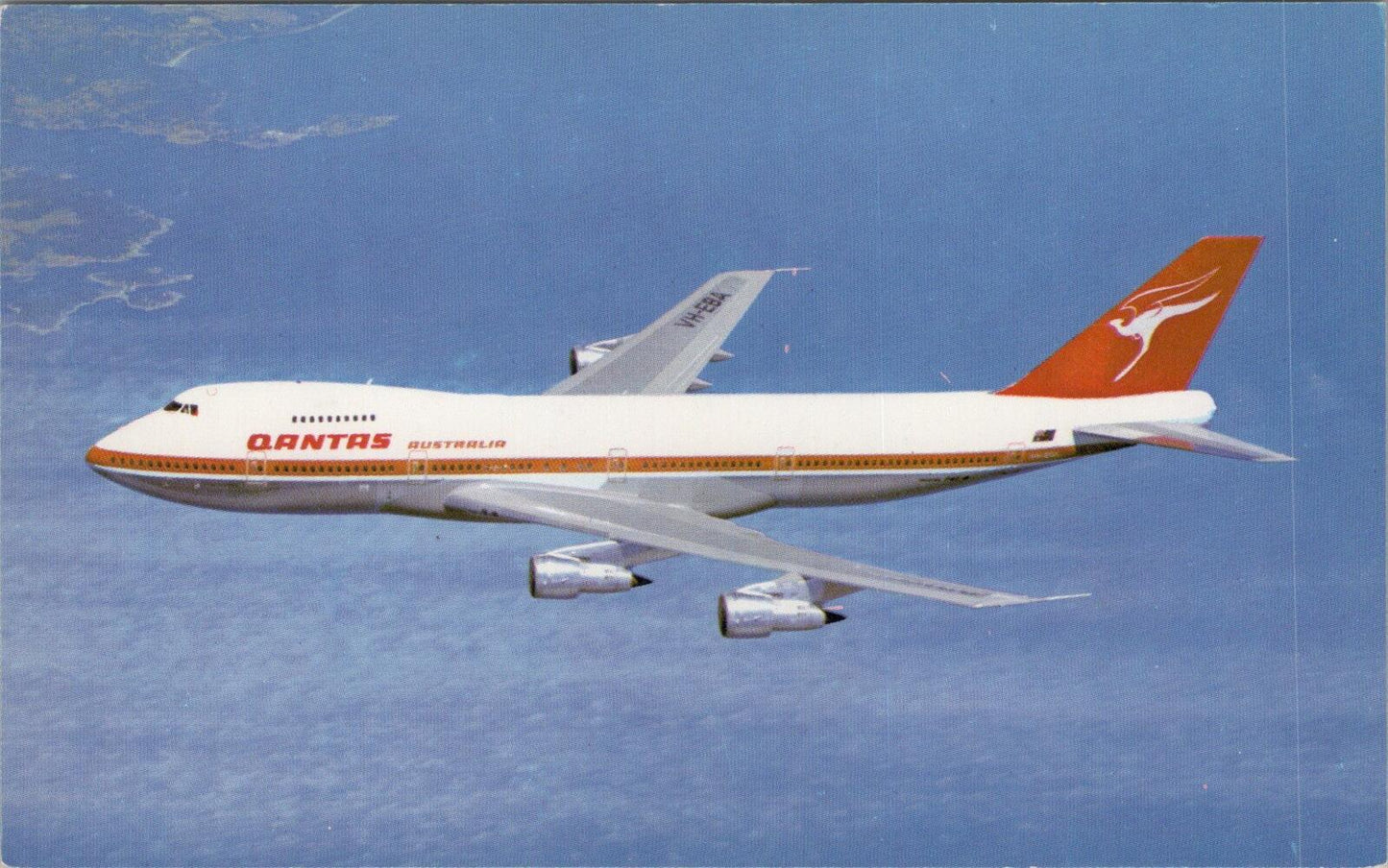 Australia Postcard: Qantas Boeing 747B Jumbo Jet Plane In-Flight  XT3378