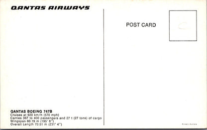 Australia Postcard: Qantas Boeing 747B Jumbo Jet Plane In-Flight  XT3378