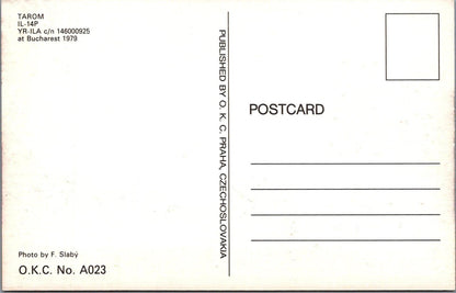 Romania Postcard: TAROM Ilyushin IL-14P Airplane YR-ILA Bucharest 1979 XT3379
