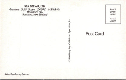 New Zealand Postcard: Sea Bee Air Grumman G-21A Goose Flying Boat ZK-DFC XT3384