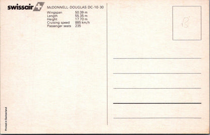 Switzerland Postcard: Swissair McDonnell Douglas DC-10-30 Jet Plane  XT3385