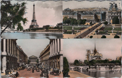 France Postcard:Paris et ses Merveilles Multi-View Eiffel Tower Notre DameXT3389