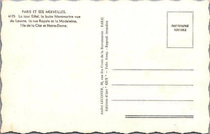 France Postcard:Paris et ses Merveilles Multi-View Eiffel Tower Notre DameXT3389