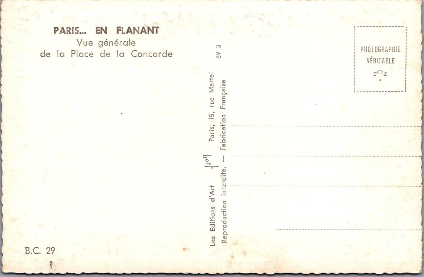 France Postcard: Paris en Flanant Place de la Concorde Montmartre XT3390