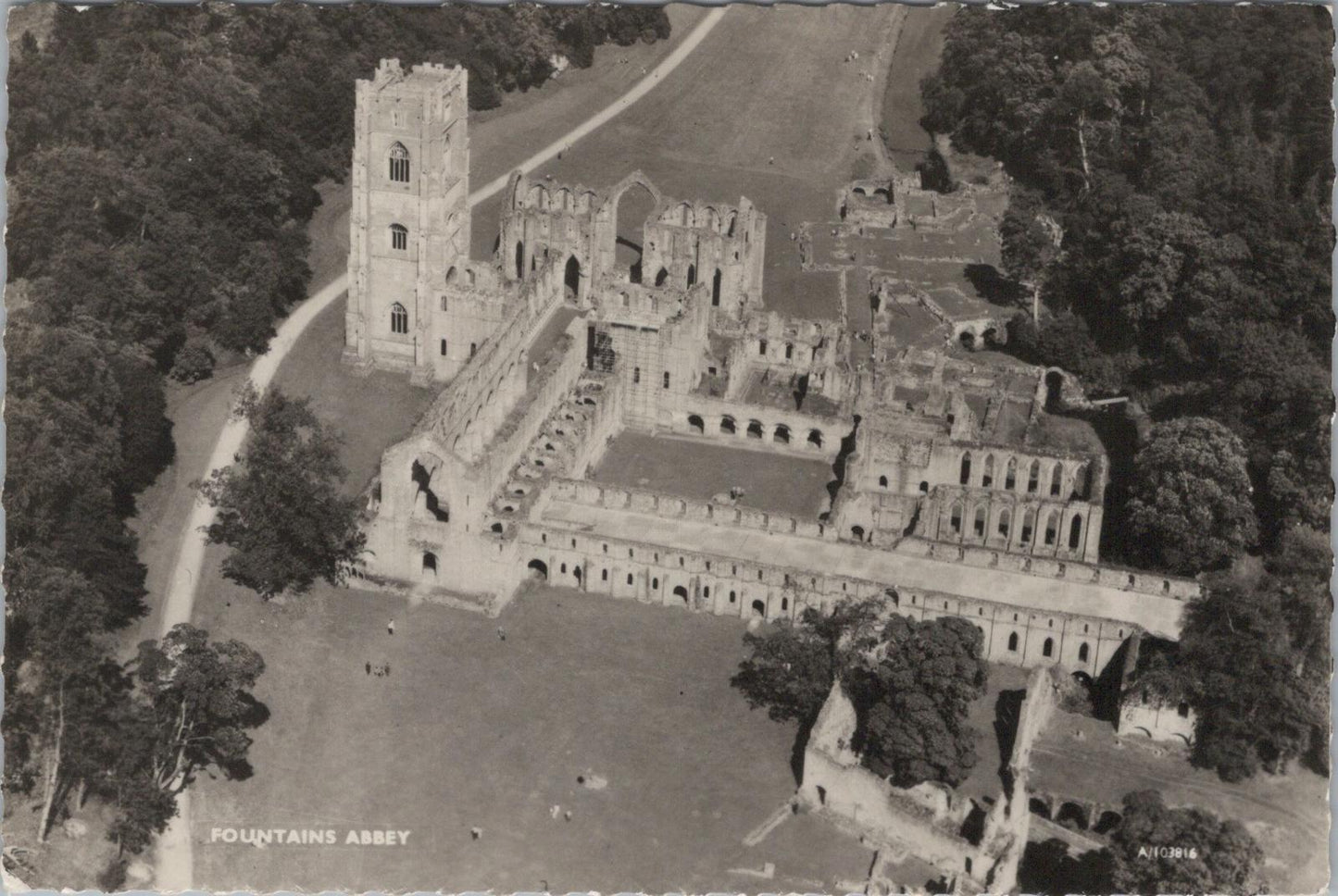 Yorkshire Postcard - Aerial View of Fountains Abbey  RR23225